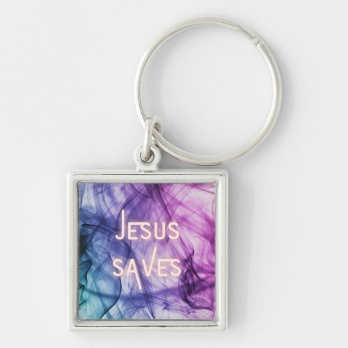 Colorful Jesus Saves Keychain