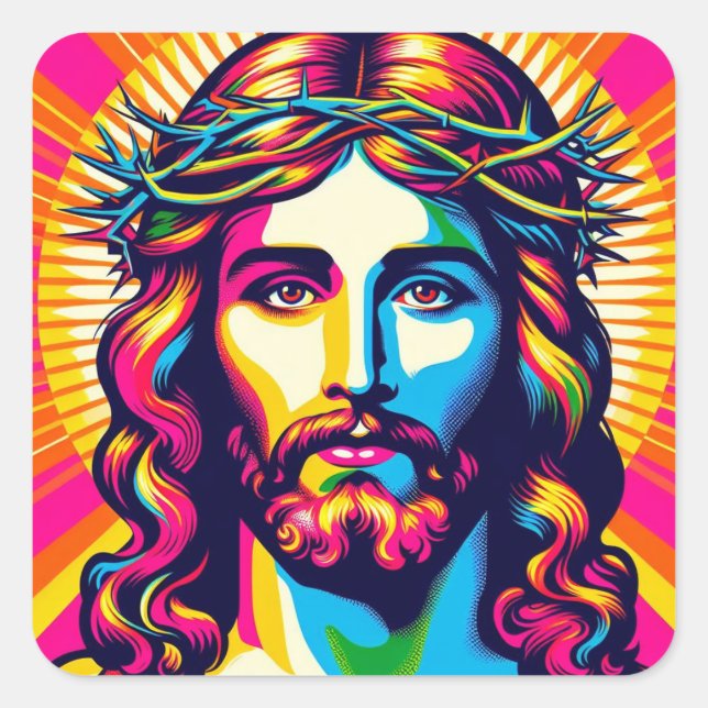 Colorful Jesus sticker! Square Sticker (Front)