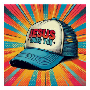 Colorful Jesus trucker cap! Poster