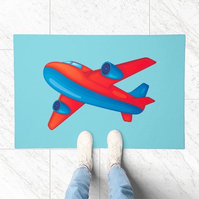 Colorful Jet Airplane Red and Blue Plane Doormat (Creator Uploaded)