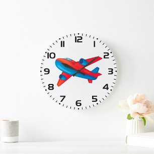 Colorful Jet Airplane Red and Blue Plane Large Clock