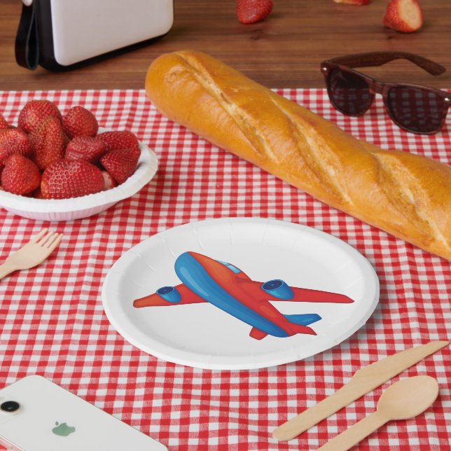 Colorful Jet Airplane Red and Blue Plane Paper Plates (Picnic)