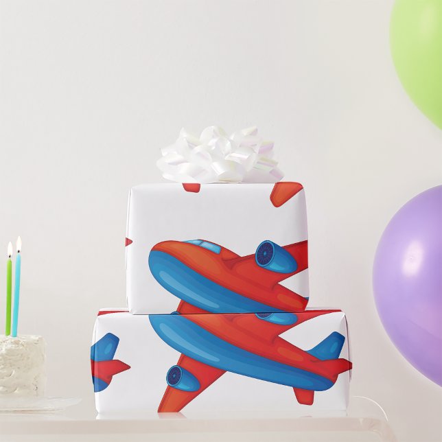 Colorful Jet Airplane Red and Blue Plane Wrapping Paper (Creator Uploaded)