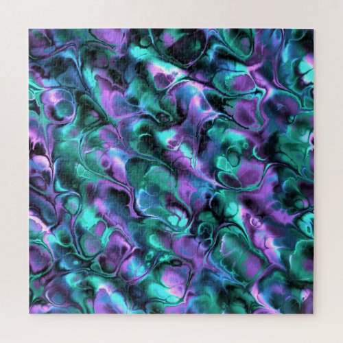 Colorful Jewel Tone Fractal Marble Abstract Art Jigsaw Puzzle