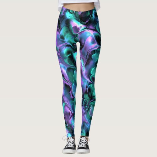 Colorful Jewel Tone Fractal Marble Abstract Art Leggings