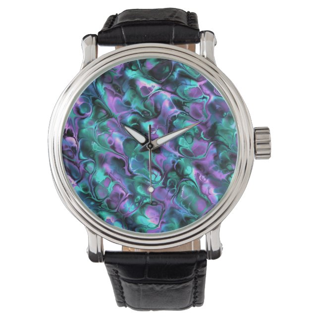 Colorful Jewel Tone Fractal Marble Abstract Art Watch (Front)