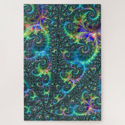 Colorful Jewel Tone Fractal Spiral Abstract Art Jigsaw Puzzle