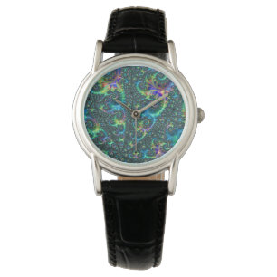 Colorful Jewel Tone Fractal Spiral Abstract Art Watch