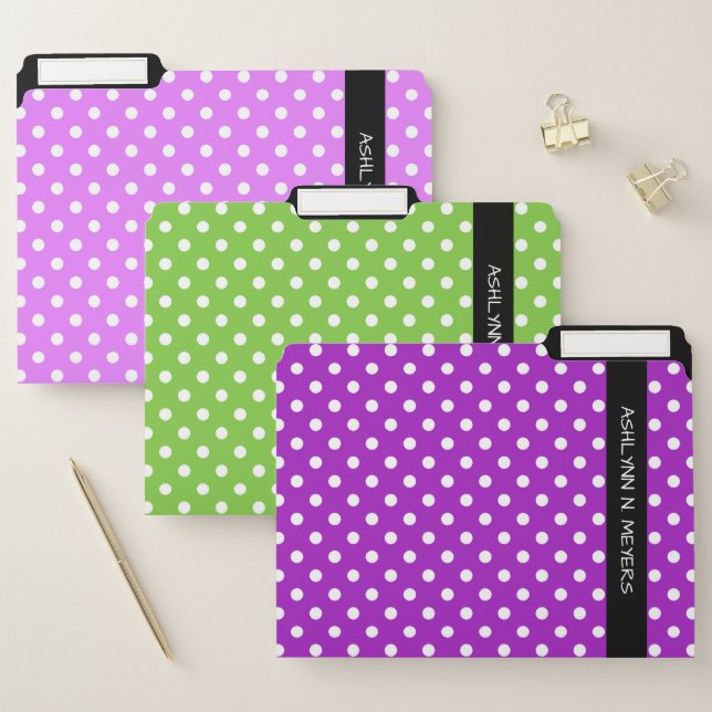 Colorful Jewel Tone Polka Dot Custom File Folder (Set)