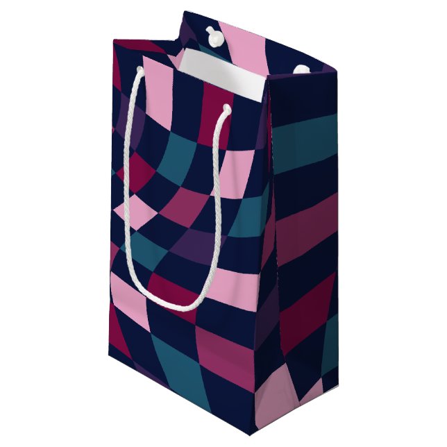Colorful Jewel Tone Warped Checkerboard  Small Gift Bag (Front Angled)