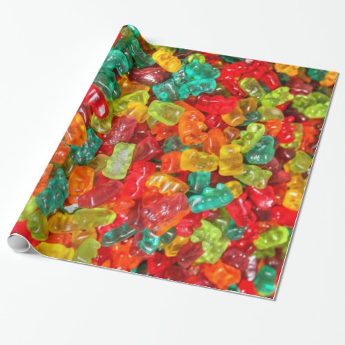 Colorful Jewel Toned Fruity Gummy Bears Candy Wrapping Paper