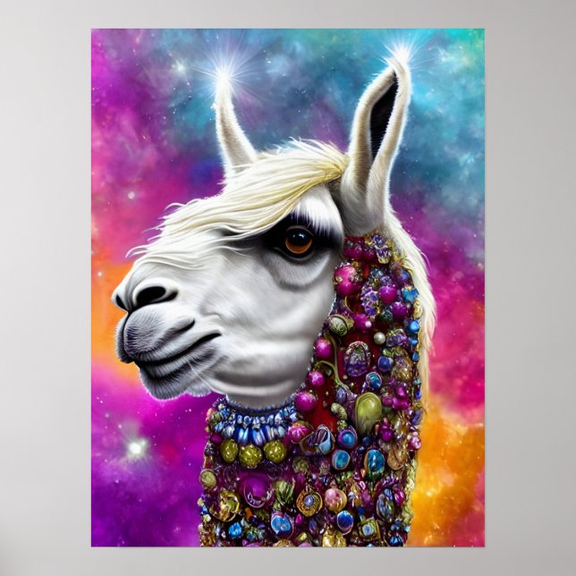 Colorful Jeweled Llama Poster (Front)
