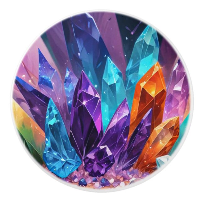 Colorful Jewels Amethyst Crystals Ceramic Knob (Front)