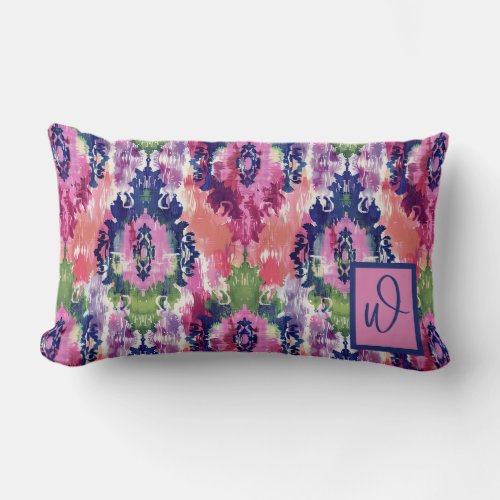 Colorful Jeweltones Ikat Pattern Lumbar Pillow