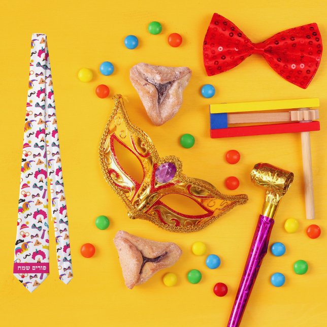Colorful Jewish Holiday Hebrew Happy Purim Tie (Creator Uploaded)