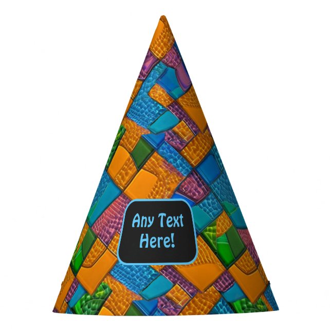 Colorful Jigsaw Mosaic with Your Celebration Text Party Hat (Front)