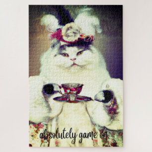 colorful jigsaw puzzel with cat&cup of tea jigsaw puzzle