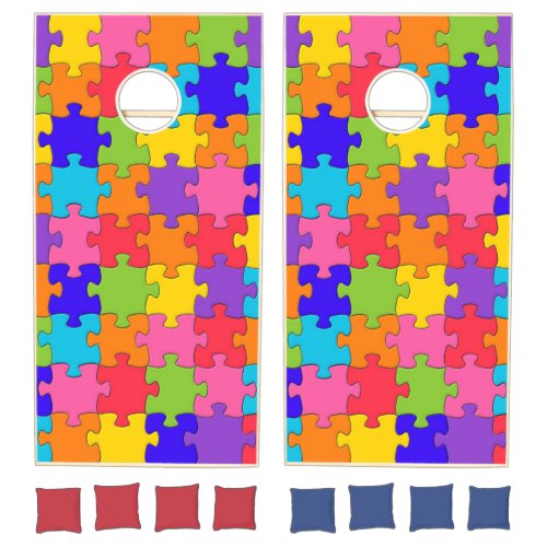 Colorful Jigsaw Puzzle Cornhole Set