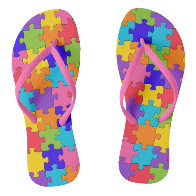 Colorful Jigsaw Puzzle Flip Flops (Footbed)