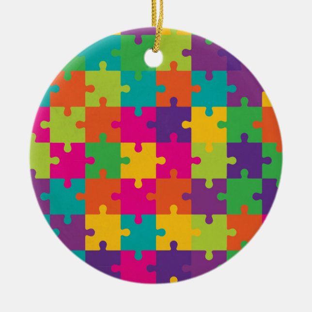 Colorful Jigsaw Puzzle Pattern Ceramic Ornament (Front)