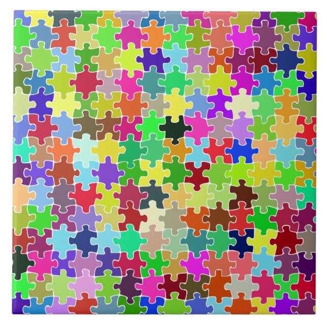 Colorful Jigsaw Puzzle Pattern Ceramic Tile (Front)