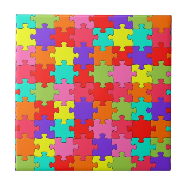 Colorful Jigsaw Puzzle Pattern Ceramic Tile (Front)
