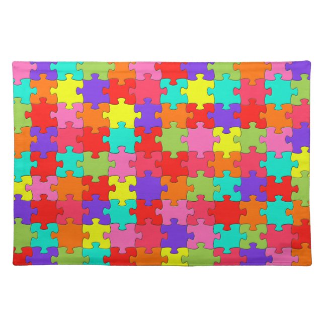 Colorful Jigsaw Puzzle Pattern Cloth Placemat (Front)