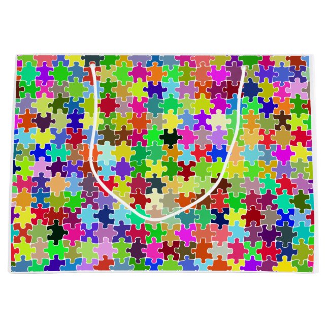 Colorful Jigsaw Puzzle Pattern Large Gift Bag (Front)