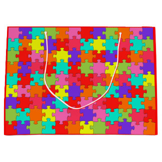 Colorful Jigsaw Puzzle Pattern Large Gift Bag