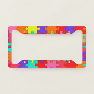 Colorful Jigsaw Puzzle Pattern License Plate Frame