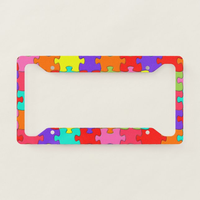 Colorful Jigsaw Puzzle Pattern License Plate Frame (Front)