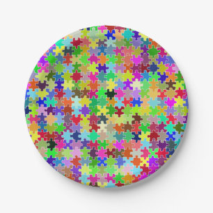 Colorful Jigsaw Puzzle Pattern Paper Plates