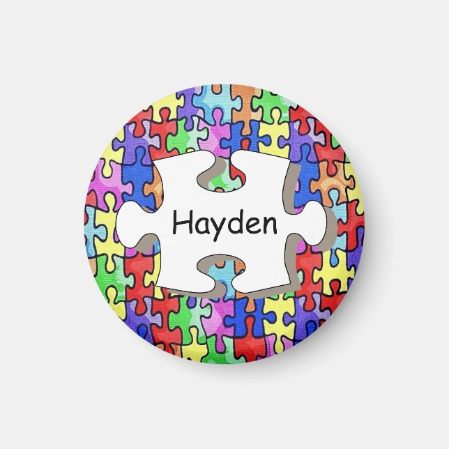 Colorful Jigsaw Puzzle Pattern Personalised Magnet (Front)