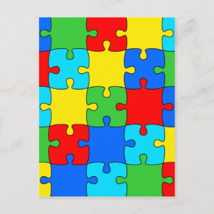 Colorful jigsaw puzzle pattern postcard