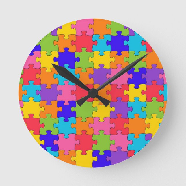 Colorful Jigsaw Puzzle Pattern Round Clock (Front)