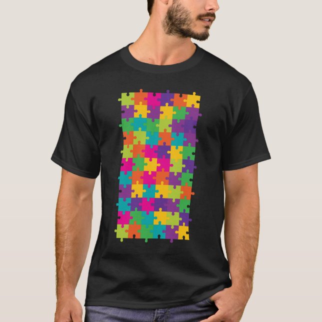 Colorful Jigsaw Puzzle Pattern T-Shirt (Front)