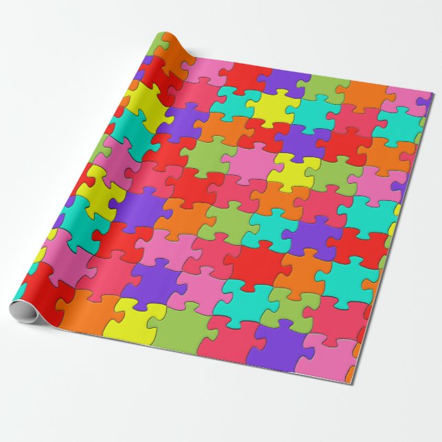 Colorful Jigsaw Puzzle Pattern Wrapping Paper (Unrolled)