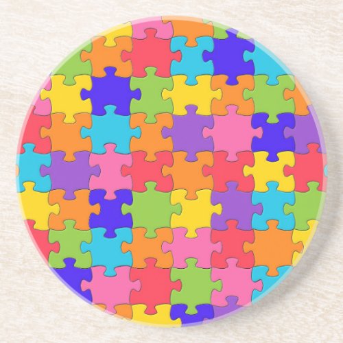 Colorful Jigsaw Puzzle Pieces Happy Puzzler Drink Coaster