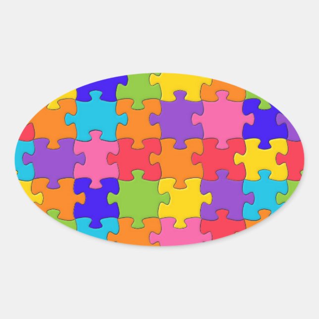 Colorful Jigsaw Puzzle Pieces Happy Puzzler Oval Sticker (Front)
