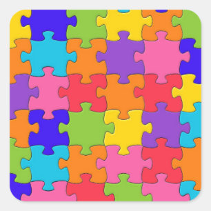 Colorful Jigsaw Puzzle Pieces Happy Puzzler Square Sticker