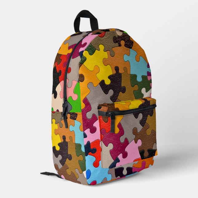 Colorful Puzzle Print Mini Backpack Rainbow Puzzle Print Backpack, Fun Patterned Travel Bag - Etsy main image 2