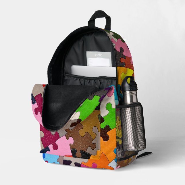 Colorful Jigsaw Puzzle Pieces Printed Backpack | Zazzle display picture 3