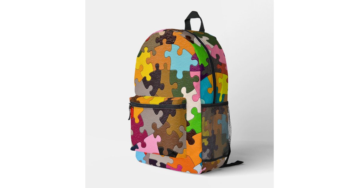 Colorful Puzzle Print Mini Backpack Puzzle Bear Backpack - The Moon And Penny main image 3