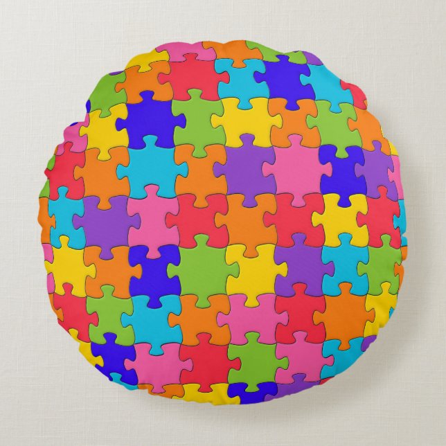 Colorful Jigsaw Puzzle Round Pillow (Front)