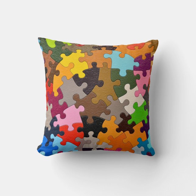 colorful jigsaw puzzle throw pillow (Front)