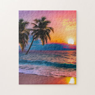 Colorful Jigsaw Puzzle Watercolor Beach Sunset