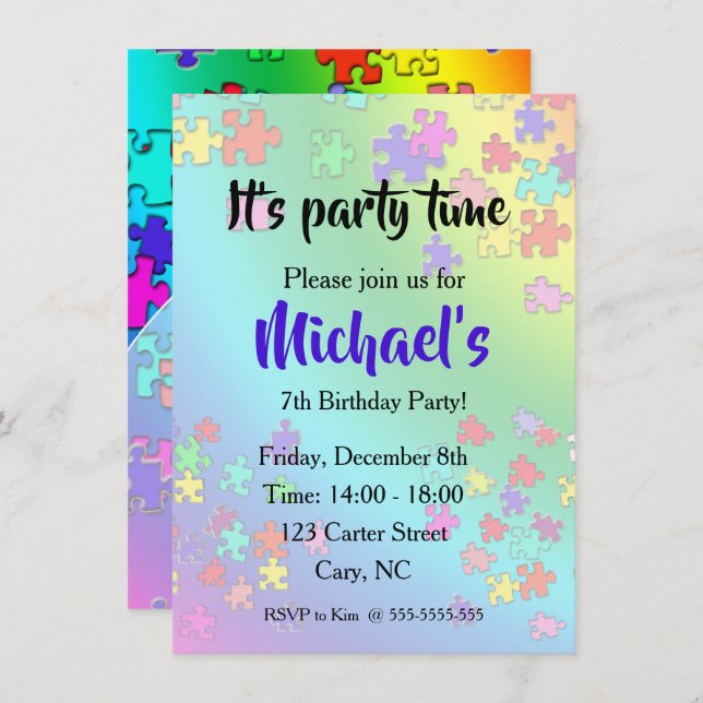 Colorful Jigsaw puzzles pieces Invitation (Front/Back)