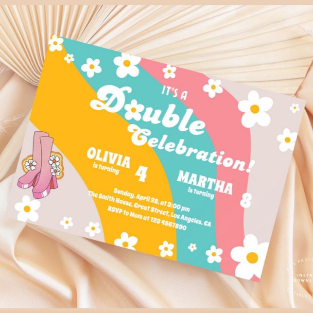 Colorful Joint Daisy Birthday Party Groovy Invitation (Creator Uploaded)
