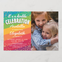 Colorful Joint Sibling Photo Birthday Party Invitation