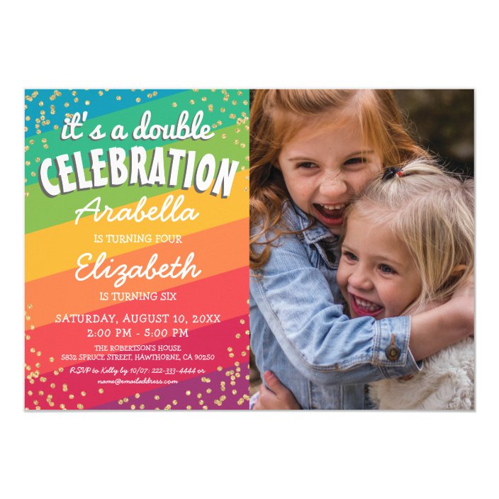 Colorful Joint Sibling Photo Birthday Party Invitation Zazzle Com